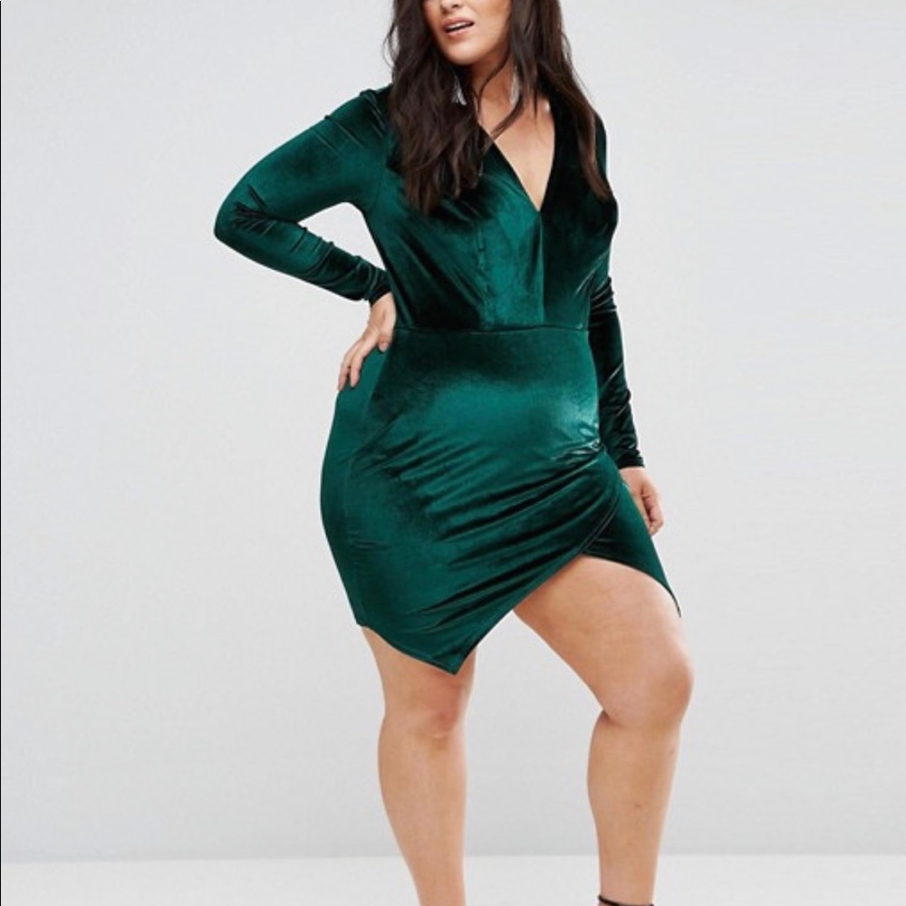 Club L Velvet Plunge Front Dress With Wrap Skirt